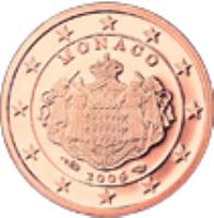 obverse of 1 Euro Cent - Albert II - 2'nd Type (2006 - 2014) coin with KM# 188 from Monaco. Inscription: MONACO 2006