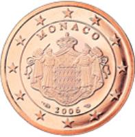 obverse of 5 Euro Cent - Albert II - 2'nd Type (2006 - 2014) coin with KM# 190 from Monaco. Inscription: MONACO 2006