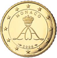 obverse of 50 Euro Cent - Albert II - 2'nd Type; 1'st Map (2006) coin with KM# 183 from Monaco. Inscription: MONACO 2006