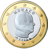 obverse of 1 Euro - Albert II - 1'st Map (2006) coin with KM# 184 from Monaco. Inscription: MONACO 2006