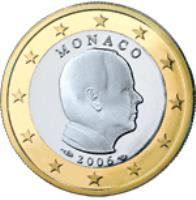 obverse of 1 Euro - Albert II - 2'nd Map (2007 - 2014) coin with KM# 194 from Monaco. Inscription: MONACO 2007