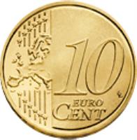 reverse of 10 Euro Cent - Albert II - 2'nd Type; 2'nd Map (2007 - 2014) coin with KM# 191 from Monaco. Inscription: 10 EURO CENT LL