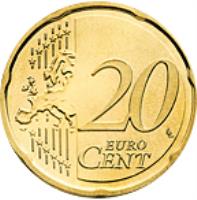 reverse of 20 Euro Cent - Albert II - 2'nd Type; 2'nd Map (2007 - 2014) coin with KM# 192 from Monaco. Inscription: 20 EURO CENT LL