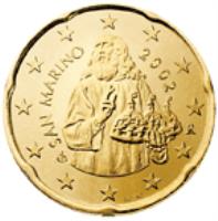 obverse of 20 Euro Cent - 1'st Map (2002 - 2007) coin with KM# 444 from San Marino. Inscription: SAN MARINO 2003 Ch R ELF INC.