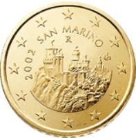 obverse of 50 Euro Cent - 1'st Map (2002 - 2007) coin with KM# 445 from San Marino. Inscription: 2006 SAN MARINO R Ch ELF INC.