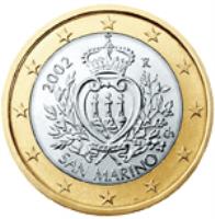 San Marino coin 1 Euro - 1'st Map (2002 - 2007) obverse obverse of 1 Euro - 1'st Map (2002 - 2007) coin with KM# 446 from San Marino. Inscription: 2002 R LIBERTAS Ch SAN MARINO ELF INC.
