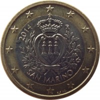 San Marino coin 1 Euro - 2'nd Map (2008 - 2015) obverse obverse of 1 Euro - 2'nd Map (2008 - 2015) coin with KM# 485 from San Marino. Inscription: 2014 R LIBERTAS Ch SAN MARINO ELF INC.