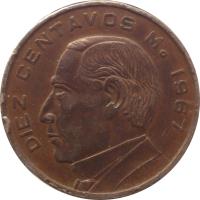 Mexico coin 10 Centavos (1955 - 1967) reverse reverse of 10 Centavos (1955 - 1967) coin with KM# 433 from Mexico. Inscription: DIEZ CENTAVOS M. 1959