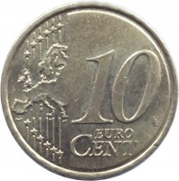 Slovakia coin 10 Euro Cent (2009 - 2015) reverse reverse of 10 Euro Cent (2009 - 2015) coin with KM# 98 from Slovakia. Inscription: 10 EURO CENT LL
