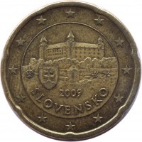 obverse of 20 Euro Cent (2009 - 2015) coin with KM# 99 from Slovakia. Inscription: 2009 SLOVENSKO