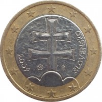 obverse of 1 Euro (2009 - 2015) coin with KM# 101 from Slovakia. Inscription: IŘ 2009 SLOVENSKO