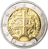 obverse of 2 Euro (2009 - 2015) coin with KM# 102 from Slovakia. Inscription: SLOVENSKO 2009 IR