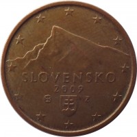 obverse of 2 Euro Cent (2009 - 2015) coin with KM# 96 from Slovakia. Inscription: SLOVENSKO 2009