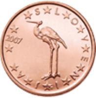 obverse of 1 Euro Cent (2007 - 2016) coin with KM# 68 from Slovenia. Inscription: S L O V E N I J A 2007