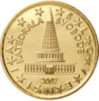 obverse of 10 Euro Cent - 2'nd Map (2007 - 2014) coin with KM# 71 from Slovenia. Inscription: KATEDRALA SVOBODE SLOVENIJA 2007