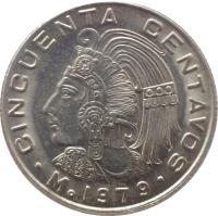 Mexico coin 50 Centavos (1970 - 1983) reverse reverse of 50 Centavos (1970 - 1983) coin with KM# 452 from Mexico. Inscription: CINQUENTA CENTAVOS.M.1972