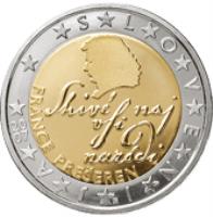 obverse of 2 Euro - 2'nd Map (2007 - 2014) coin with KM# 75 from Slovenia. Inscription: S L O V E N I J A FRANCE PREŠEREN Shivé naj vsi naródi 20 07