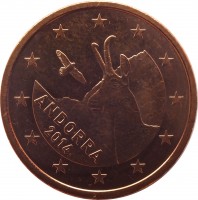 Andorra coin 5 Euro Cent - Joan Enric Vives i Sicília (2014) obverse obverse of 5 Euro Cent - Joan Enric Vives i Sicília (2014) coin with KM# 522 from Andorra. Inscription: ANDORRA 2014