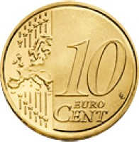 reverse of 10 Euro Cent - Joan Enric Vives i Sicília (2014) coin with KM# 523 from Andorra. Inscription: 10 EURO CENT LL