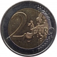 reverse of 2 Euro - Joan Enric Vives i Sicília (2014 - 2015) coin with KM# 527 from Andorra. Inscription: 2 EURO LL