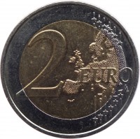 Andorra coin 2 Euro - Joan Enric Vives i Sicília (2014 - 2015) reverse reverse of 2 Euro - Joan Enric Vives i Sicília (2014 - 2015) coin with KM# 527 from Andorra. Inscription: 2 EURO LL