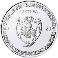 obverse of 20 Euro - 500th anniversary of the birth of Mikalojus Radvila Juodasis (2015) coin with KM# 214 from Lithuania. Inscription: LIETUVA 2015 20 €