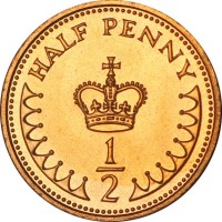 United Kingdom coin 1/2 Penny - Elizabeth II - 2'nd Portrait (1982 - 1984) reverse reverse of 1/2 Penny - Elizabeth II - 2'nd Portrait (1982 - 1984) coin with KM# 926 from United Kingdom. Inscription: HALF PENNY ½
