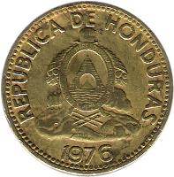 obverse of 10 Centavos (1976 - 1995) coin with KM# 76a from Honduras. Inscription: REPUBLICA DE HONDURAS REPªDE · HONDURAS · LIBRE · SOBERANA · INDEPENDIENTE 15 SEPTBRE 1821 1994