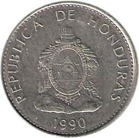 obverse of 20 Centavos (1978 - 1990) coin with KM# 83 from Honduras. Inscription: REPUBLICA DE HONDURAS 1978