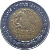 obverse of 2 Pesos (1996 - 2013) coin with KM# 604 from Mexico. Inscription: ESTADOS UNIDOS MEXICANOS