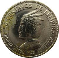 reverse of 50 Centavos - FAO (1973) coin with KM# 82 from Honduras. Inscription: 50 CENTAVOS DE LEMPIRA PRODUZCAMOS MAS ALIMENTOS
