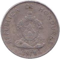 obverse of 50 Centavos (1978 - 1990) coin with KM# 84 from Honduras. Inscription: REPUBLICA DE HONDURAS 1990