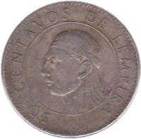 reverse of 50 Centavos (1978 - 1990) coin with KM# 84 from Honduras. Inscription: 50 CENTAVOS DE LEMPIRA