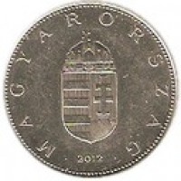 obverse of 10 Forint (2012 - 2015) coin with KM# 848 from Hungary. Inscription: MAGYARORSZÁG 2012