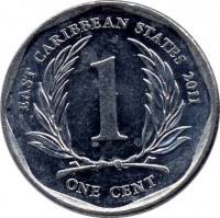 reverse of 1 Cent - Elizabeth II - 4'th Portrait (2002 - 2013) coin with KM# 34 from Eastern Caribbean States. Inscription: EAST CARIBBEAN STATES 2004 1 ONE CENT