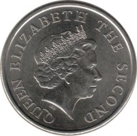 obverse of 25 Cents - Elizabeth II - Magnetic; 4'th Portrait (2010) coin with KM# 38a from Eastern Caribbean States. Inscription: QUEEN ELIZABETH THE SECOND