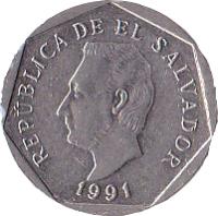 obverse of 5 Centavos (1991 - 1998) coin with KM# 154a from El Salvador. Inscription: REPÚBLICA DE EL SAVADOR 1998