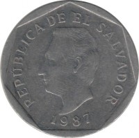 obverse of 10 Centavos (1987 - 1999) coin with KM# 155 from El Salvador. Inscription: REPÚBLICA DE EL SAVADOR 1987