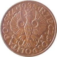 Poland coin 2 Grosze (1925 - 1939) obverse obverse of 2 Grosze (1925 - 1939) coin with Y# 9a from Poland. Inscription: RZECZPOSPOLITA POLSKA · 1937 ·