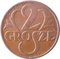 Poland coin 2 Grosze (1925 - 1939) reverse reverse of 2 Grosze (1925 - 1939) coin with Y# 9a from Poland. Inscription: 2 GROSZE