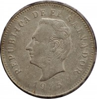 obverse of 5 Centavos (1975 - 1986) coin with KM# 149 from El Salvador. Inscription: REPUBLICA DE EL SALVADOR 1975