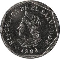 El Salvador coin 1 Colón (1993 - 1999) obverse obverse of 1 Colón (1993 - 1999) coin with KM# 156b from El Salvador. Inscription: 1993