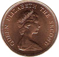 obverse of 1 Penny - Elizabeth II - 2'nd Portrait (1974 - 1992) coin with KM# 2 from Falkland Islands. Inscription: QUEEN ELIZABETH THE SECOND