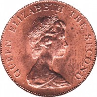 obverse of 2 Pence - Elizabeth II - 2'nd Portrait (1974 - 1992) coin with KM# 3 from Falkland Islands. Inscription: QUEEN ELIZABETH THE SECOND