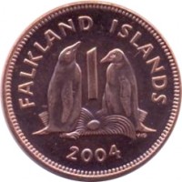 reverse of 1 Penny - Elizabeth II - 4'th Portrait (2004 - 2011) coin with KM# 130 from Falkland Islands. Inscription: FALKLAND ISLANDS 1 WG 2004