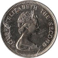 Falkland Islands coin 5 Pence - Elizabeth II - Larger; 2'nd Portrait (1974 - 1992) obverse obverse of 5 Pence - Elizabeth II - Larger; 2'nd Portrait (1974 - 1992) coin with KM# 4.1 from Falkland Islands. Inscription: QUEEN ELIZABETH THE SECOND