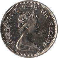 obverse of 5 Pence - Elizabeth II - Larger; 2'nd Portrait (1974 - 1992) coin with KM# 4.1 from Falkland Islands. Inscription: QUEEN ELIZABETH THE SECOND