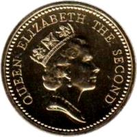 obverse of 1 Pound - Elizabeth II - 3'rd Portrait (1987 - 2000) coin with KM# 24 from Falkland Islands. Inscription: QUEEN ELIZABETH THE SECOND
