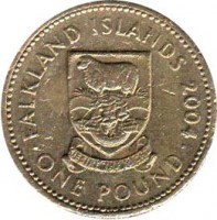 Falkland Islands coin 1 Pound - Elizabeth II - 4'th Portrait (2004) reverse reverse of 1 Pound - Elizabeth II - 4'th Portrait (2004) coin with KM# 136 from Falkland Islands. Inscription: FALKLAND ISLANDS 2004 · ONE POUND ·