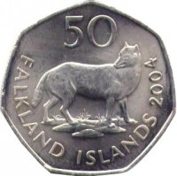 reverse of 50 Pence - Elizabeth II - 4'th Portrait (2003 - 2004) coin with KM# 135 from Falkland Islands. Inscription: 50 FALKLAND ISLANDS 2004